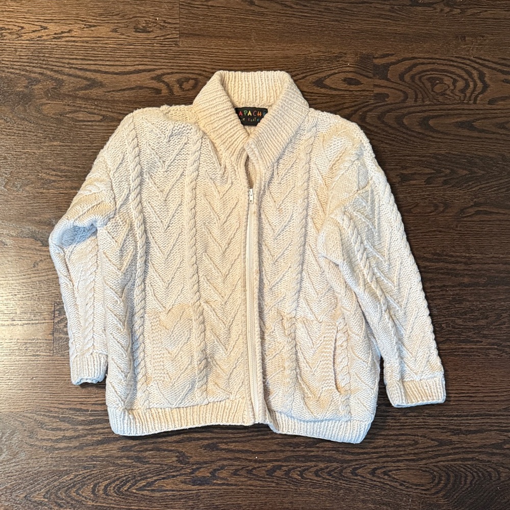 Apache Art Knitwear 100% Wool Hand Knitted Full Zip Sweater